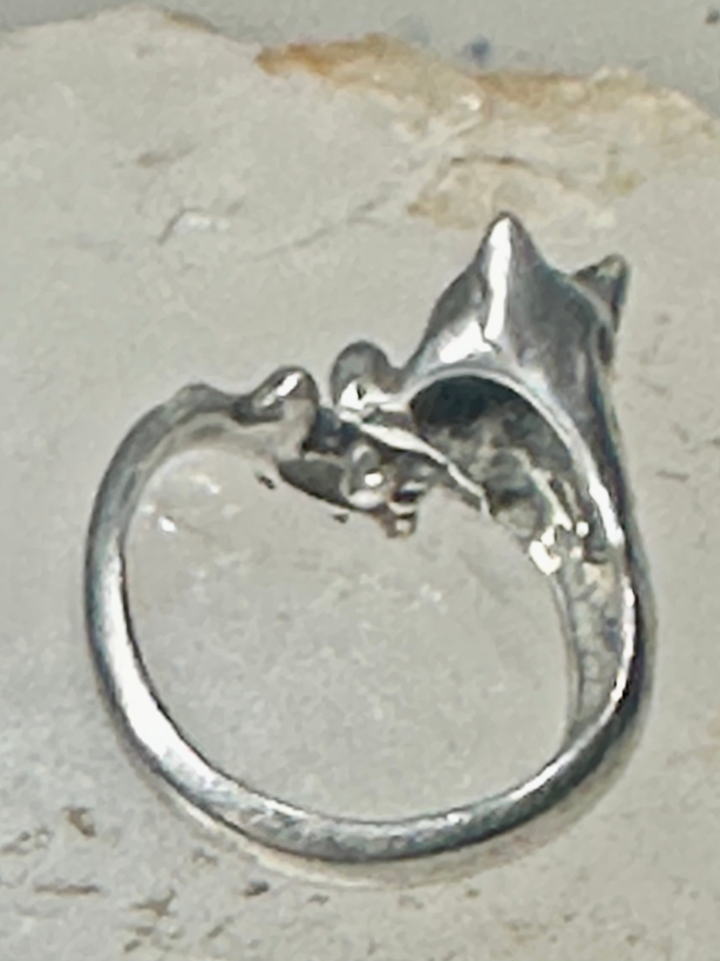 Cat ring chasing mouse band size 7 sterling silver women girls