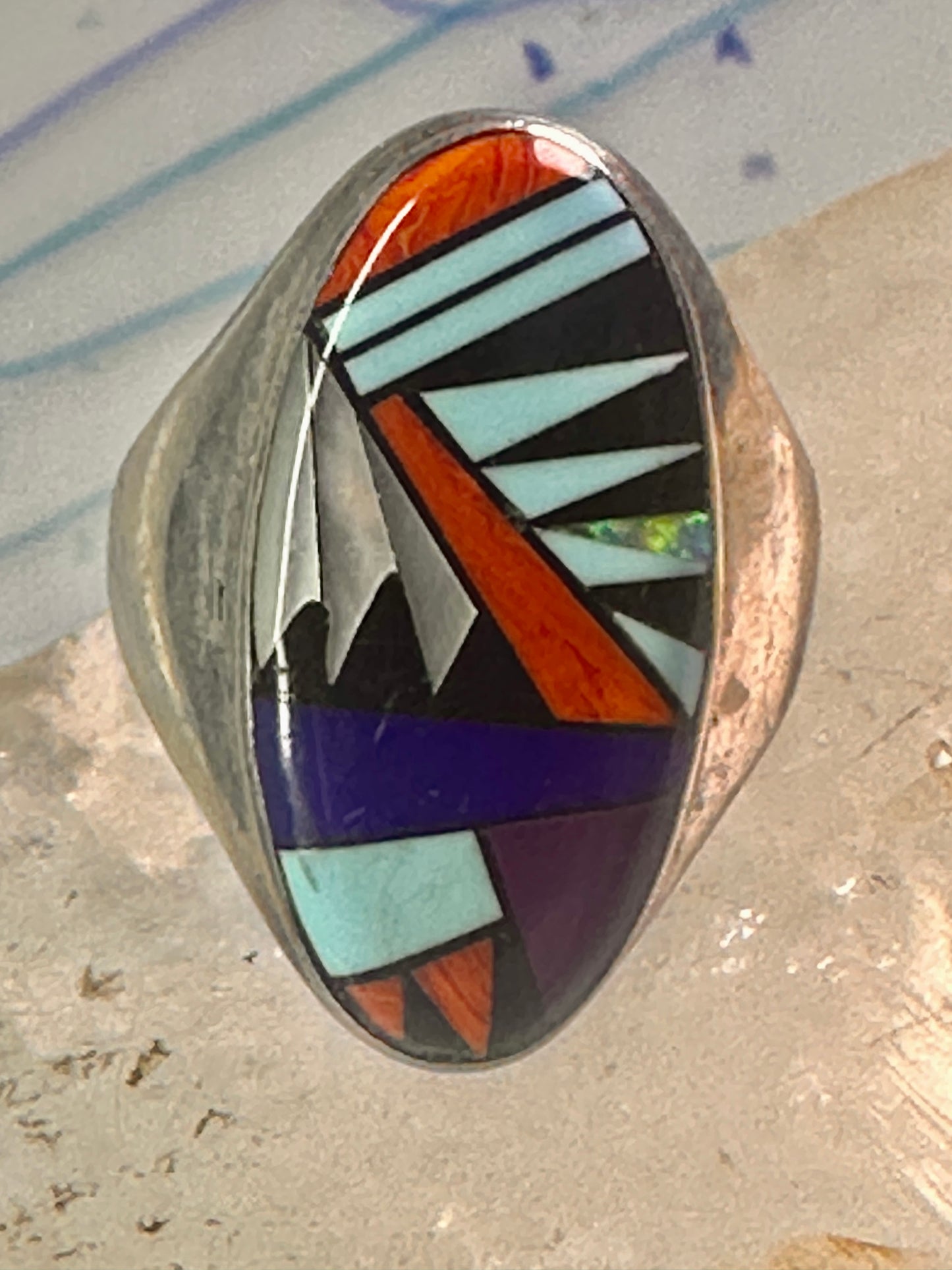 Zuni ring Turquoise spiny oyster opal onyx band size 9.50 sterling silver women men