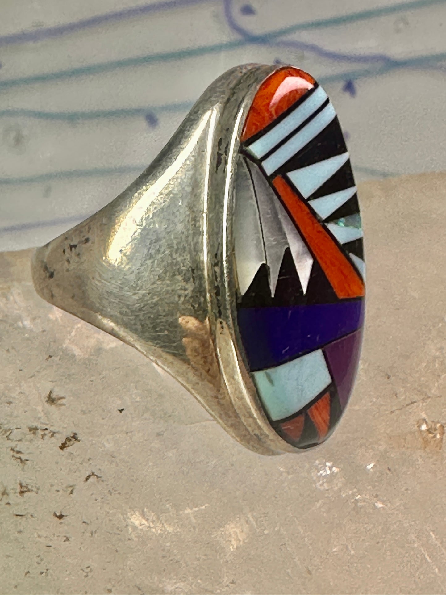 Zuni ring Turquoise spiny oyster opal onyx band size 9.50 sterling silver women men