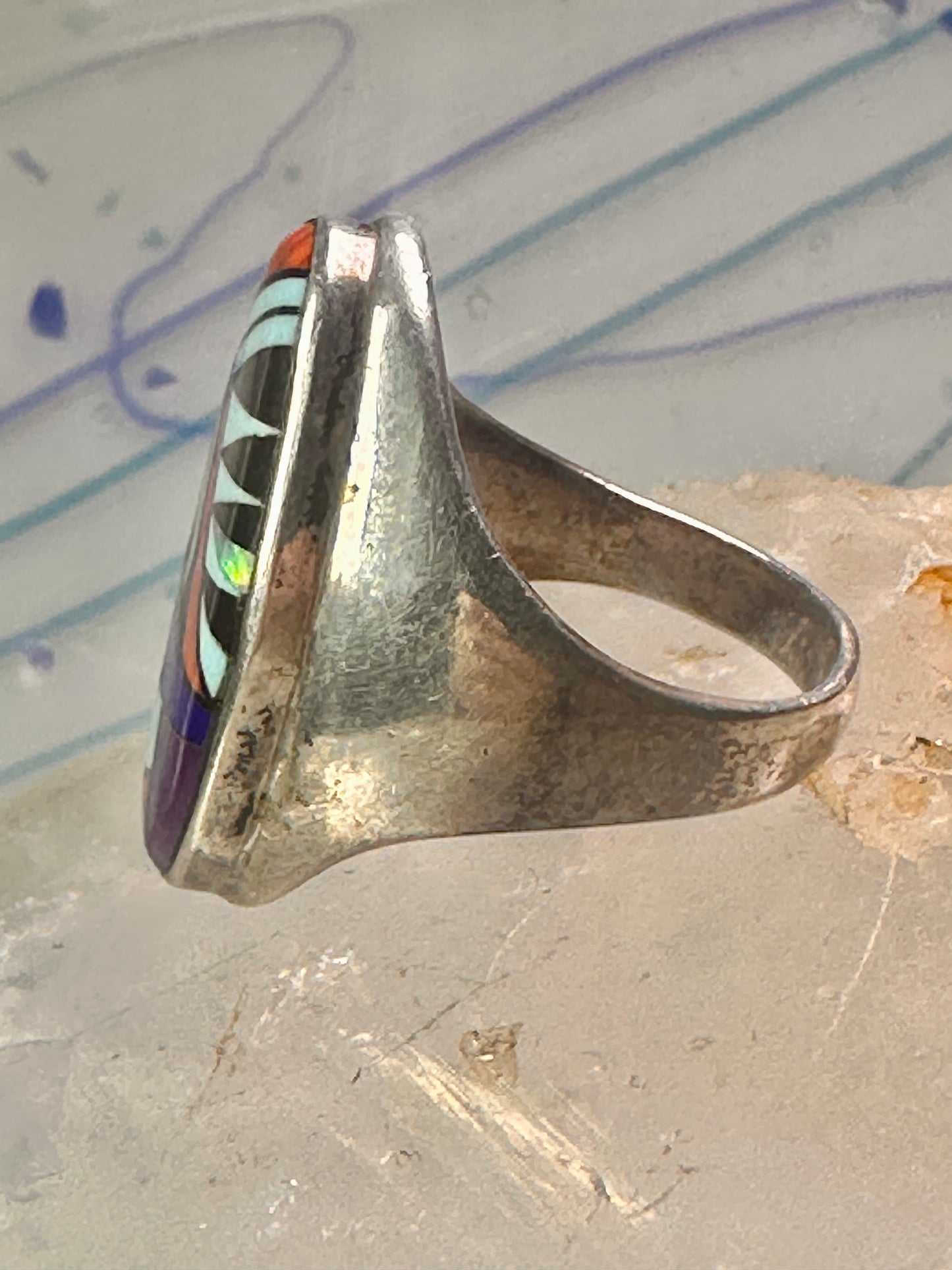 Zuni ring Turquoise spiny oyster opal onyx band size 9.50 sterling silver women men