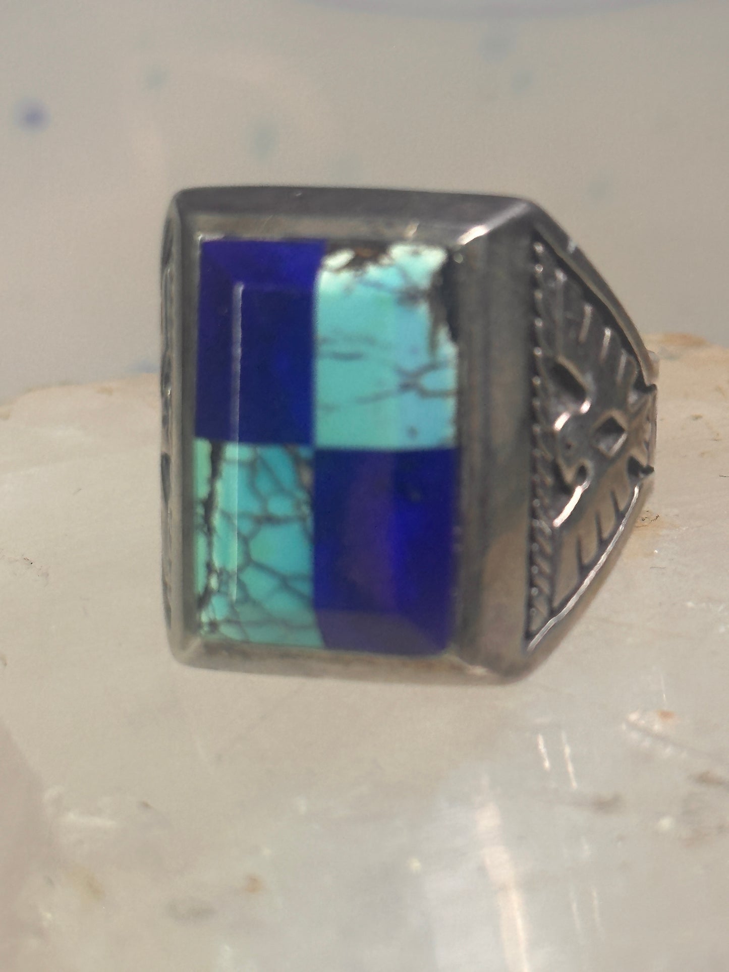Navajo Phoenix ring mudman Turquoise Heavy Solid size 10.5 sterling silver women