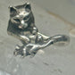 Cat ring chasing mouse band size 7 sterling silver women girls