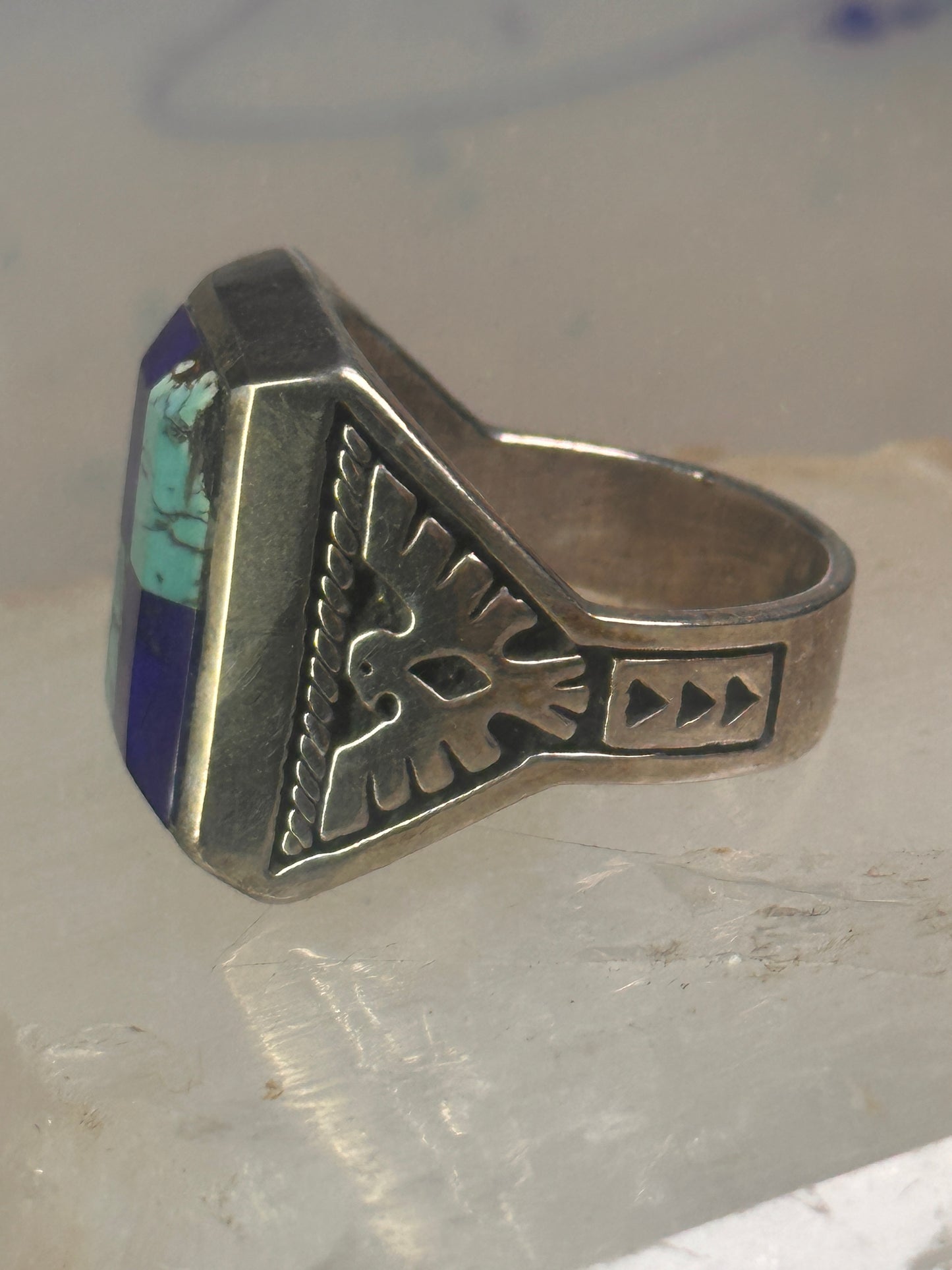 Navajo Phoenix ring mudman Turquoise Heavy Solid size 10.5 sterling silver women