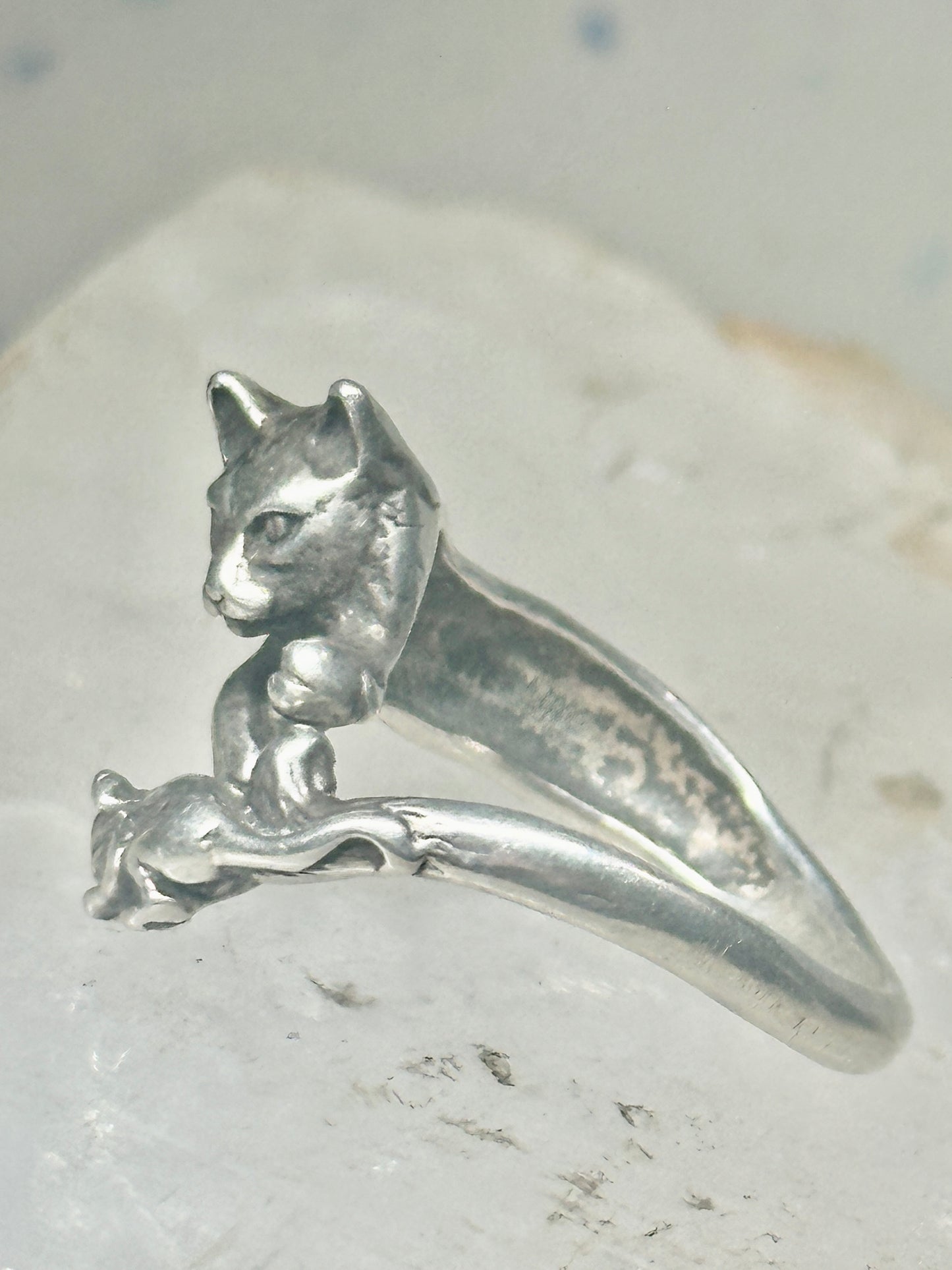 Cat ring chasing mouse band size 7 sterling silver women girls