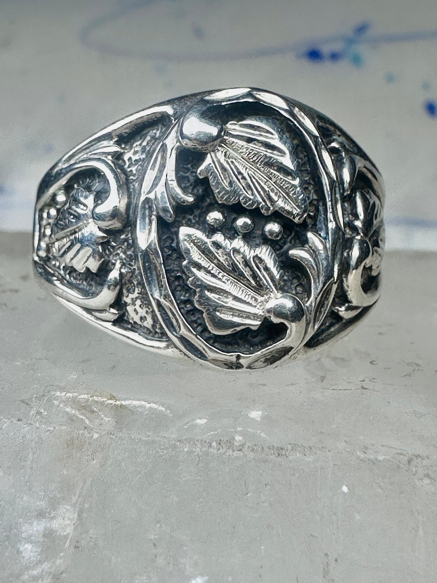 Huge Vintage Sterling Silver Black Hills Grape Vine Ring Size 17 Heavy 14.1g