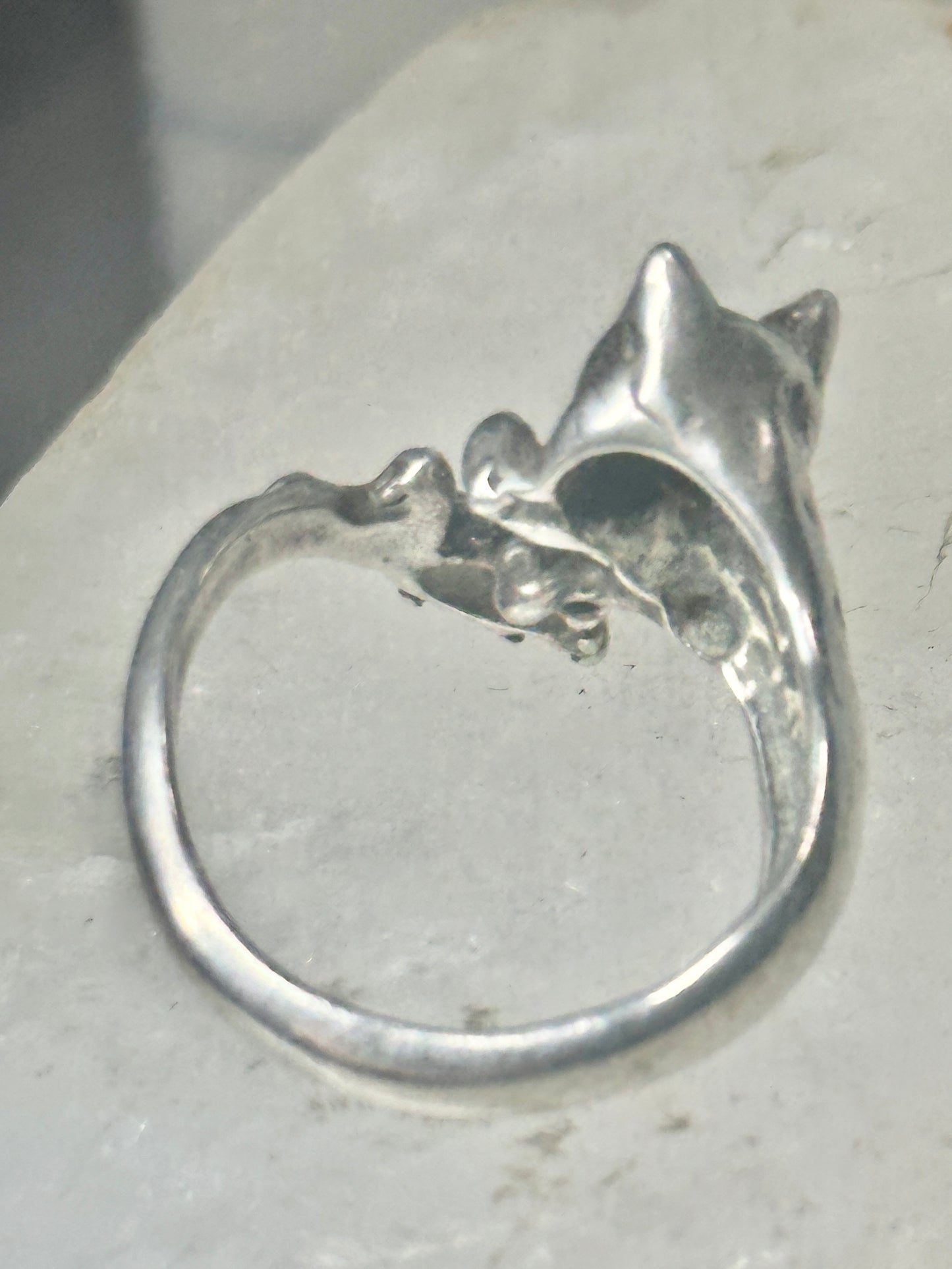 Cat ring chasing mouse band size 7 sterling silver women girls