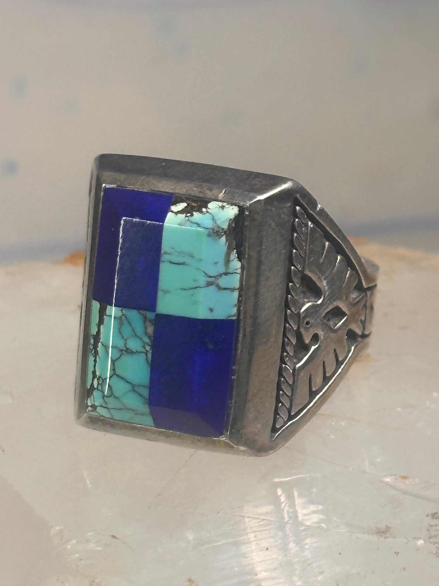 Navajo Phoenix ring mudman Turquoise Heavy Solid size 10.5 sterling silver women