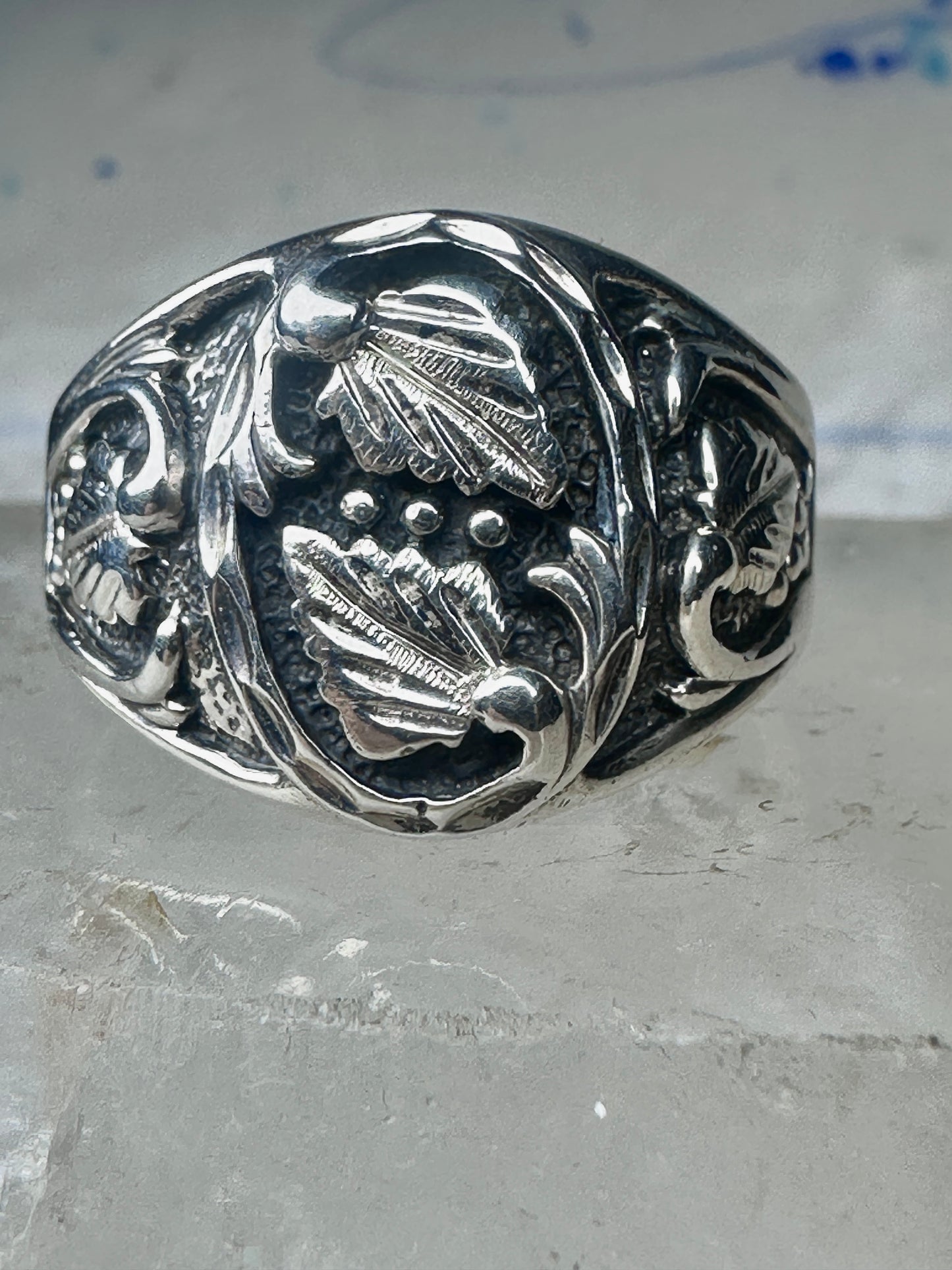 Huge Vintage Sterling Silver Black Hills Grape Vine Ring Size 17 Heavy 14.1g