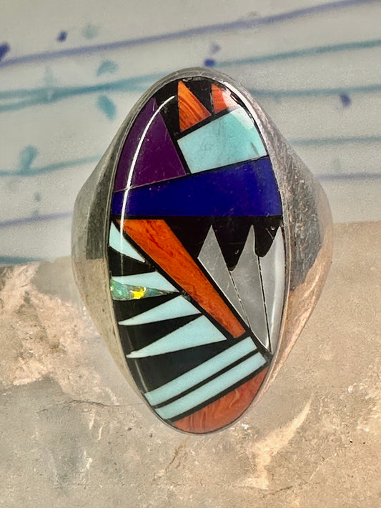Zuni ring Turquoise spiny oyster opal onyx band size 9.50 sterling silver women men