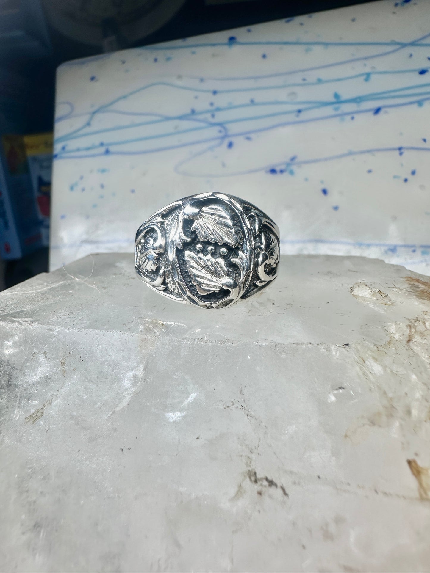 Huge Vintage Sterling Silver Black Hills Grape Vine Ring Size 17 Heavy 14.1g