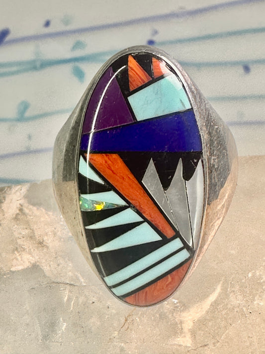 Zuni ring Turquoise spiny oyster opal onyx band size 9.50 sterling silver women men
