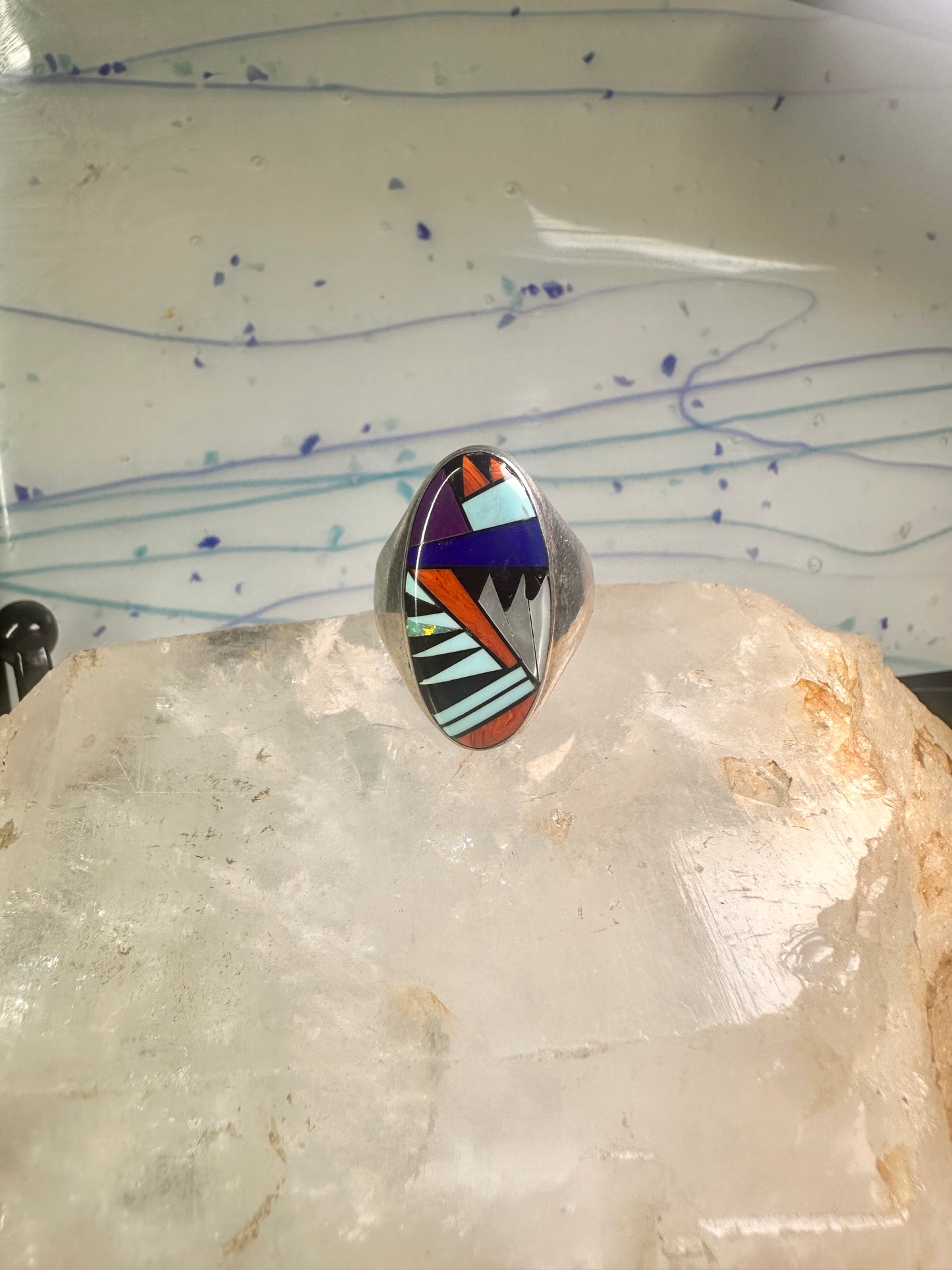 Zuni ring Turquoise spiny oyster opal onyx band size 9.50 sterling silver women men