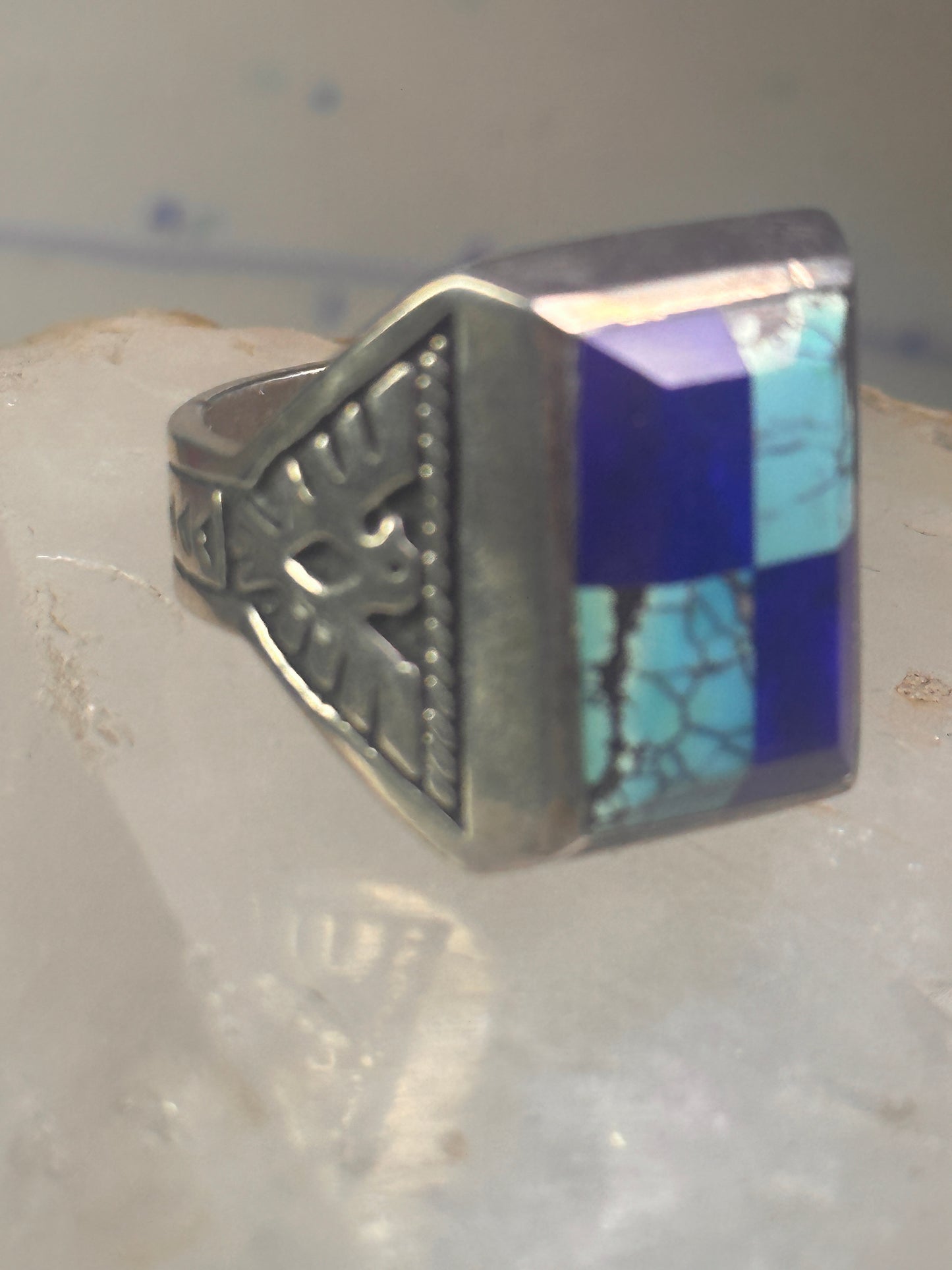 Navajo Phoenix ring mudman Turquoise Heavy Solid size 10.5 sterling silver women