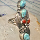 Navajo ring Long Turquoise coral leaves size 9 sterling silver women