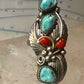 Navajo ring Long Turquoise coral leaves size 9 sterling silver women