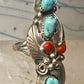 Navajo ring Long Turquoise coral leaves size 9 sterling silver women