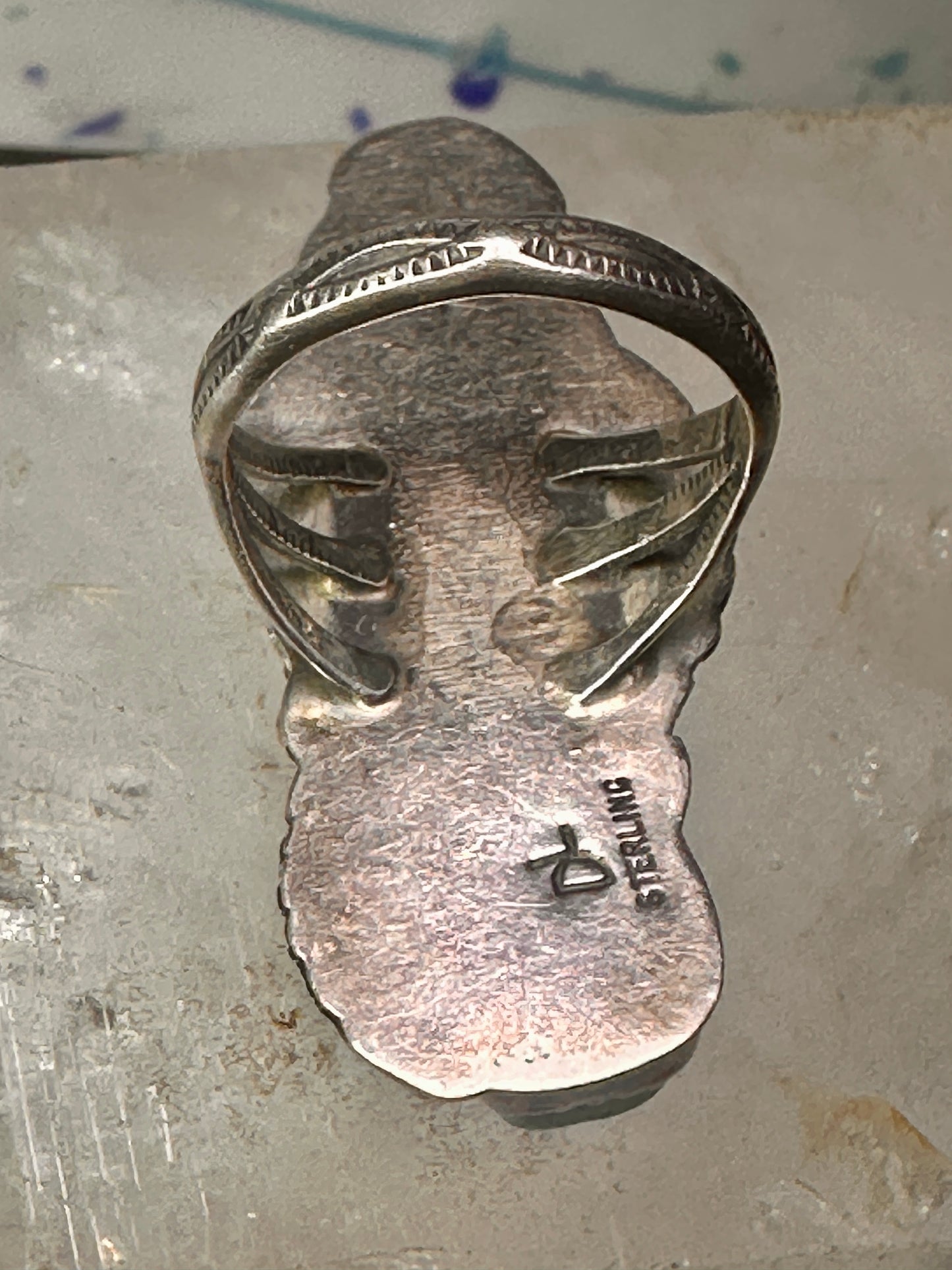 Navajo ring Long Turquoise coral leaves size 9 sterling silver women