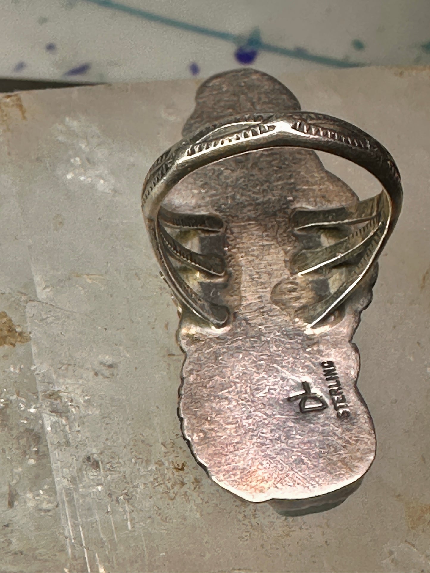 Navajo ring Long Turquoise coral leaves size 9 sterling silver women