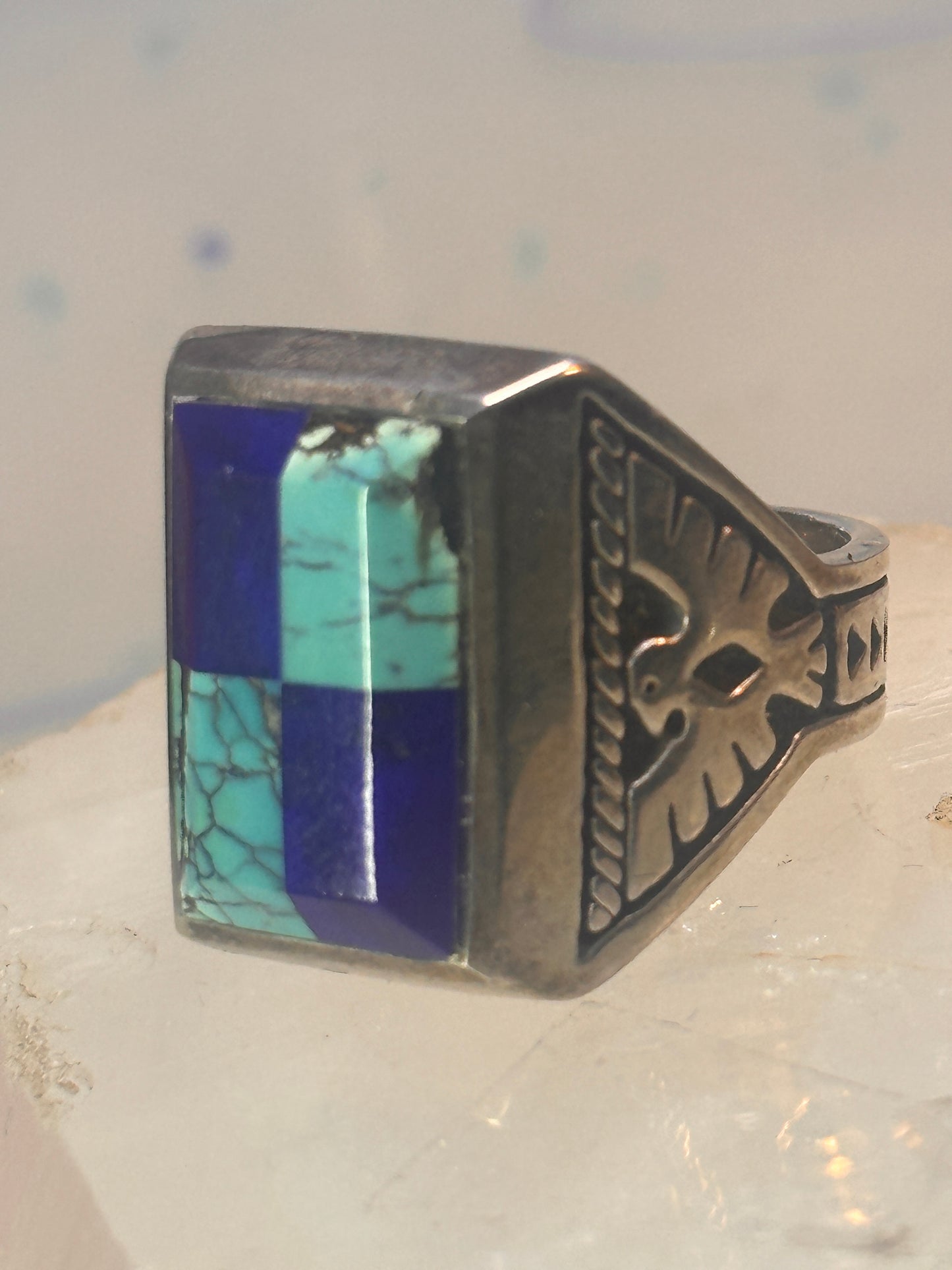 Navajo Phoenix ring mudman Turquoise Heavy Solid size 10.5 sterling silver women