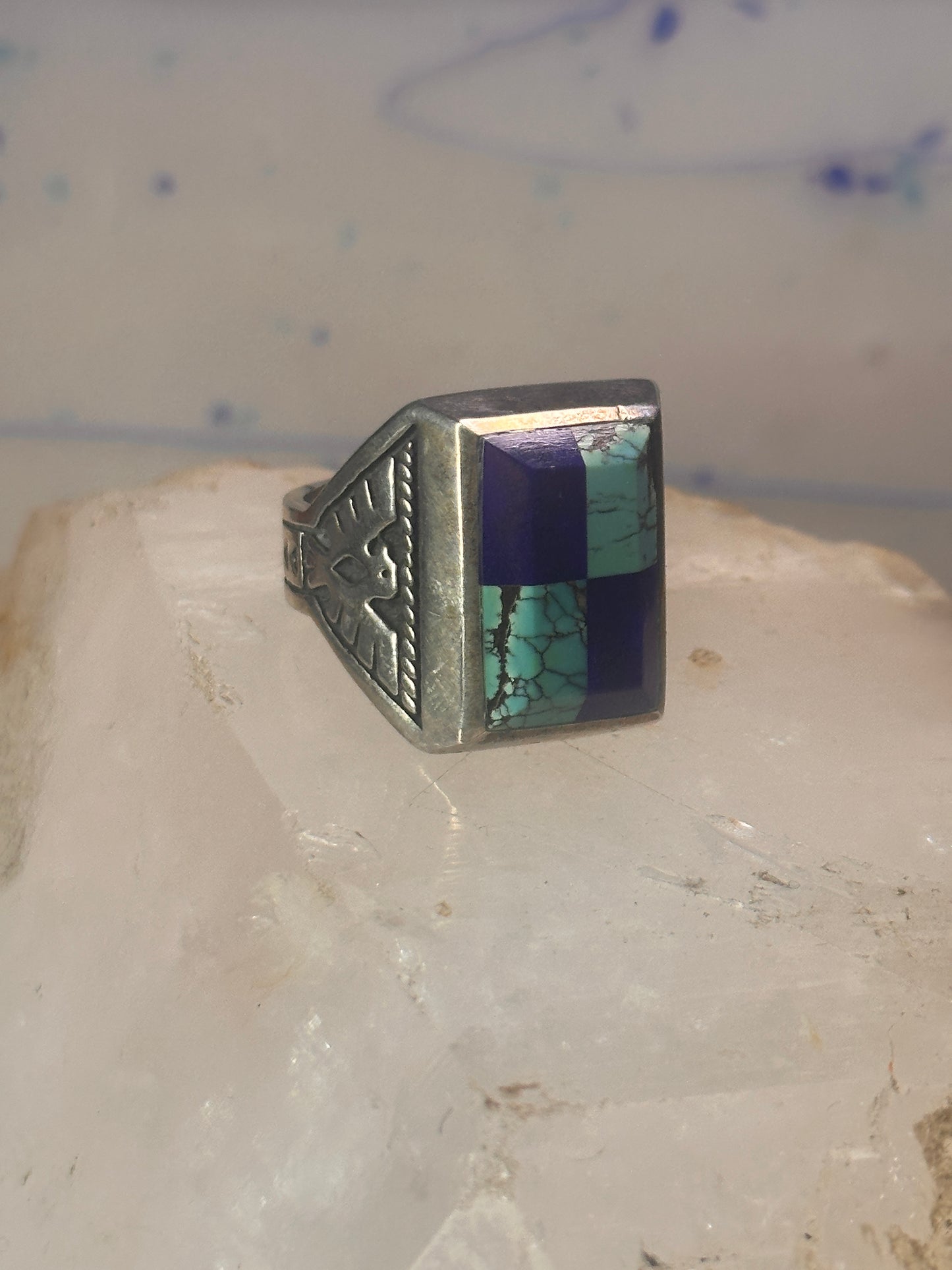 Navajo Phoenix ring mudman Turquoise Heavy Solid size 10.5 sterling silver women