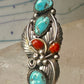Navajo ring Long Turquoise coral leaves size 9 sterling silver women