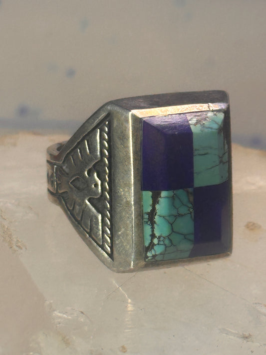 Navajo Phoenix ring mudman Turquoise Heavy Solid size 10.5 sterling silver women