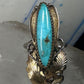 Long Turquoise ring Navajo tribal sterling silver gold filled size 7 women by Virginia C