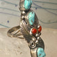 Navajo ring Long Turquoise coral leaves size 9 sterling silver women