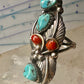 Navajo ring Long Turquoise coral leaves size 9 sterling silver women