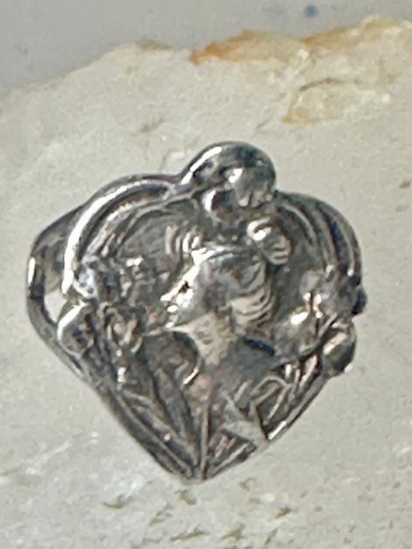 Lady face ring Floral Art Deco figurative size 7 sterling silver women