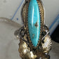 Long Turquoise ring Navajo tribal sterling silver gold filled size 7 women by Virginia C