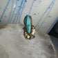 Long Turquoise ring Navajo tribal sterling silver gold filled size 7 women by Virginia C