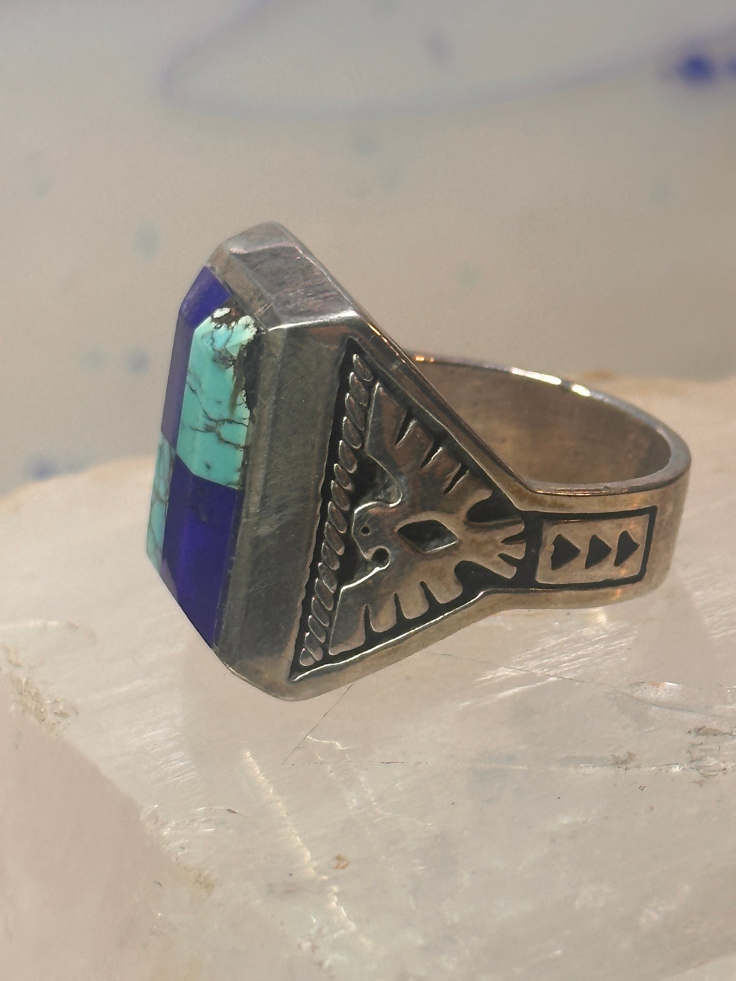 Navajo Phoenix ring mudman Turquoise Heavy Solid size 10.5 sterling silver women