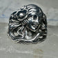 Lady Face Ring with Flower Art Deco Style Sterling Silver - Size 7
