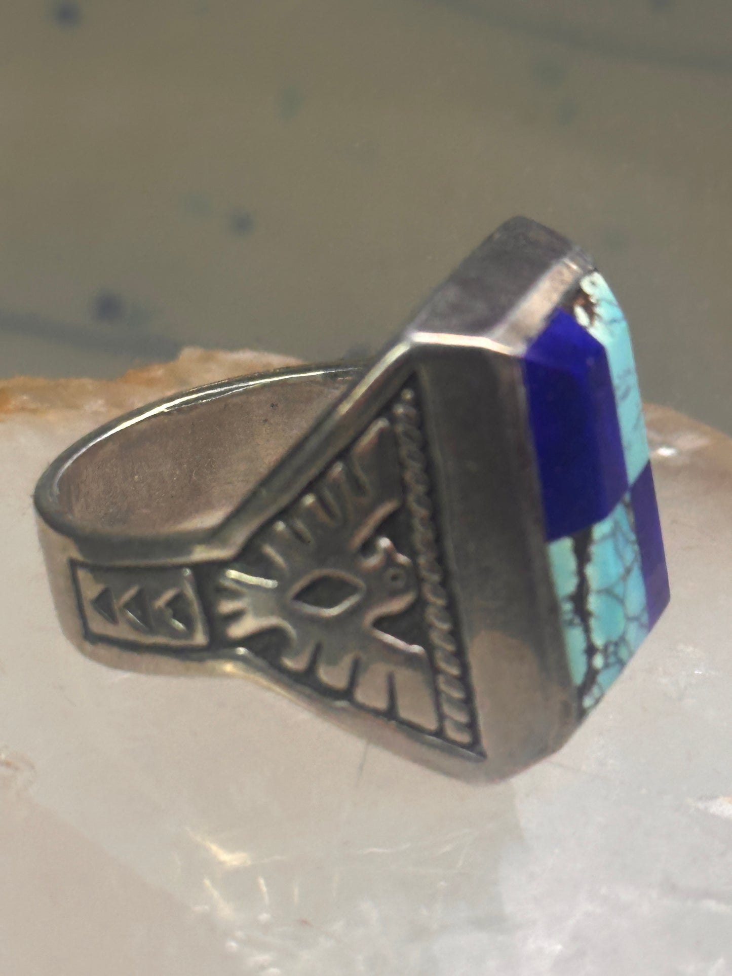 Navajo Phoenix ring mudman Turquoise Heavy Solid size 10.5 sterling silver women