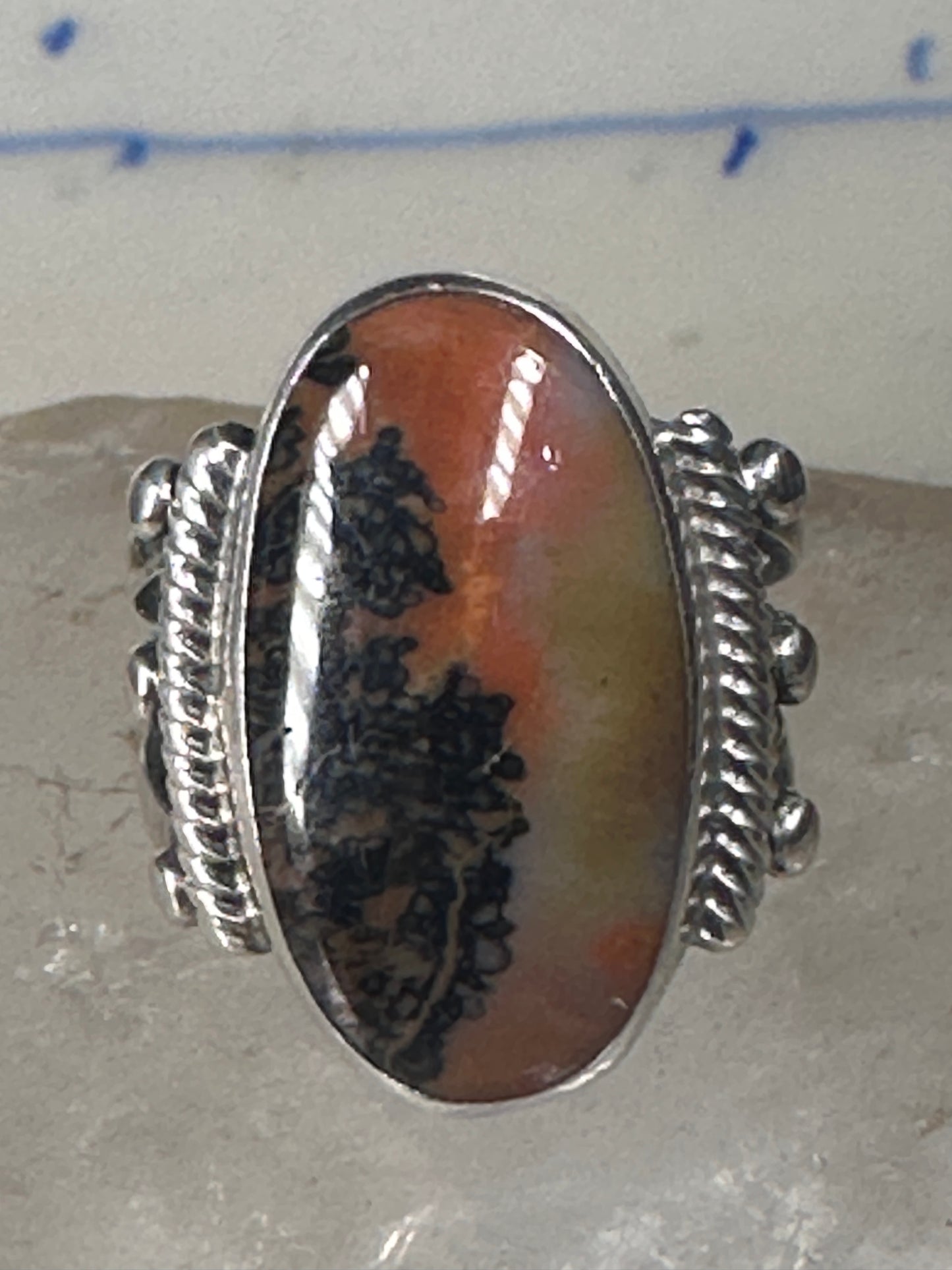 Agate ring southwest tribal sterling silver size 5 women