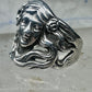 Lady Face Ring with Flower Art Deco Style Sterling Silver - Size 7