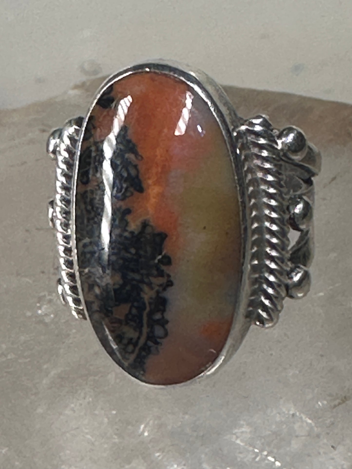 Agate ring southwest tribal sterling silver size 5 women