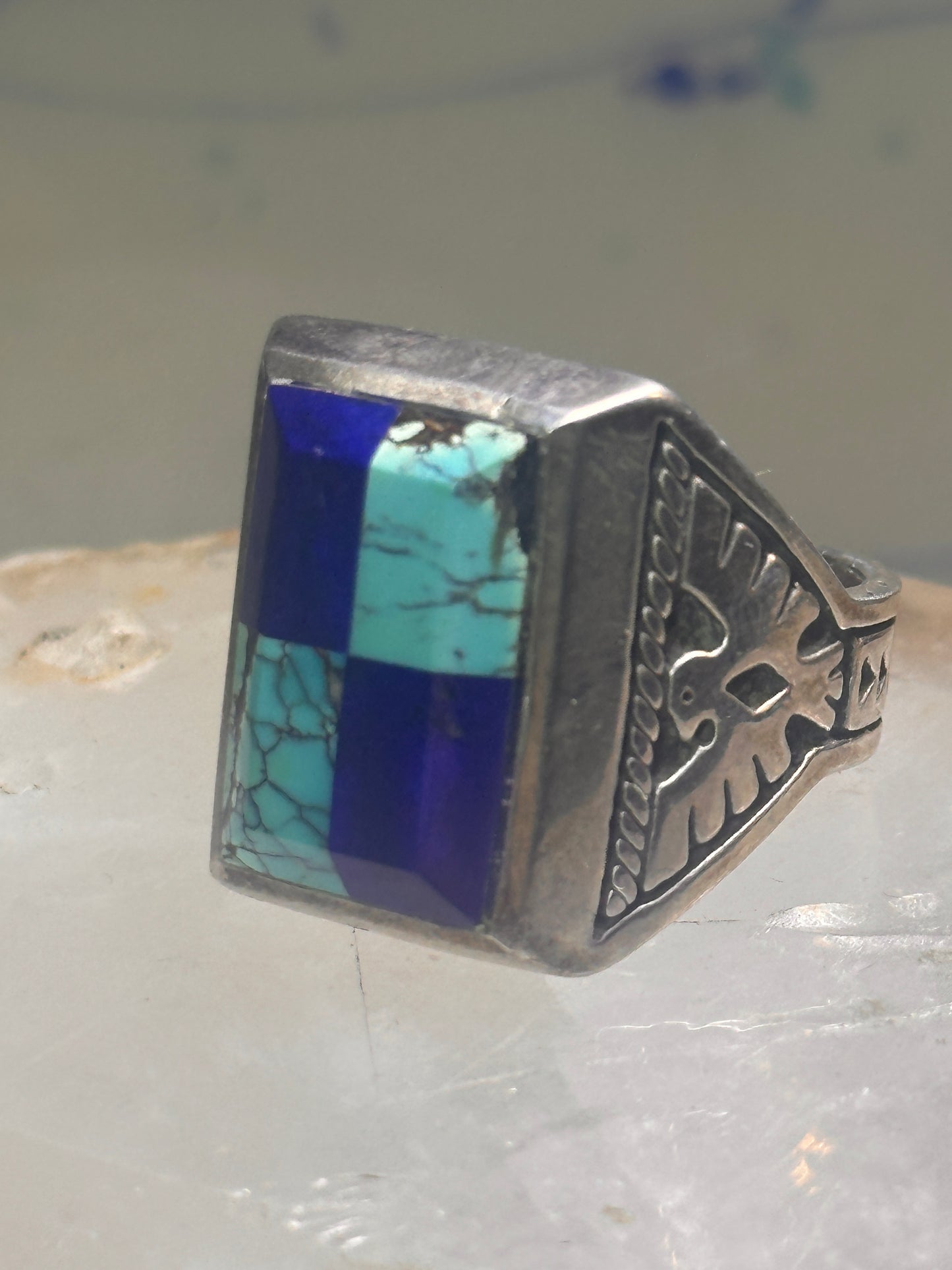 Navajo Phoenix ring mudman Turquoise Heavy Solid size 10.5 sterling silver women