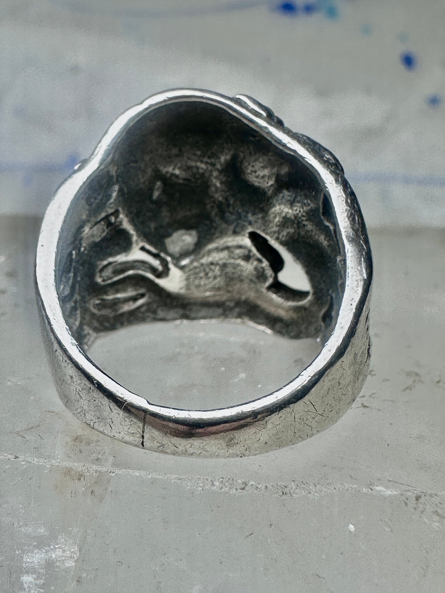 Lady Face Ring with Flower Art Deco Style Sterling Silver - Size 7