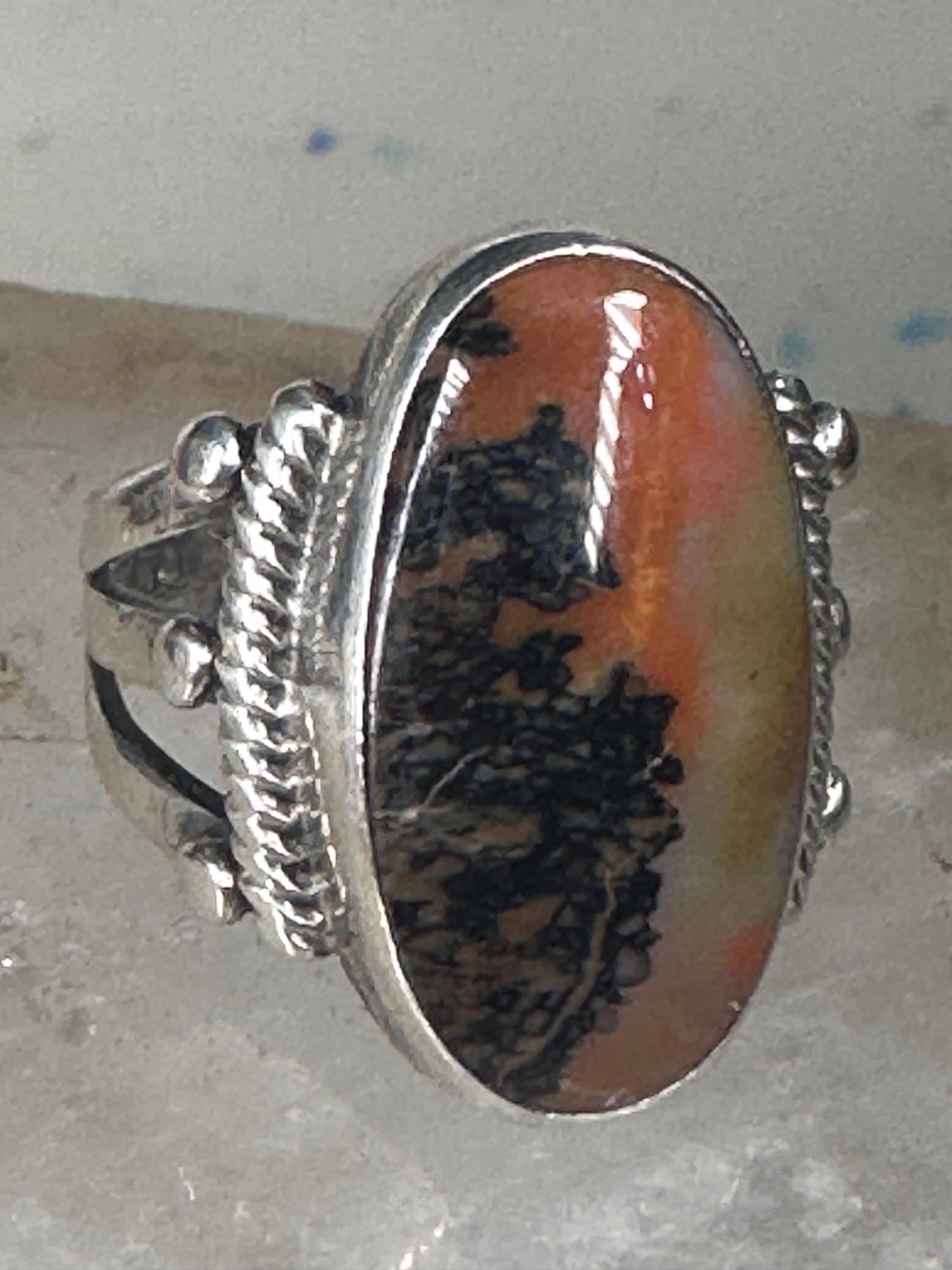 Agate ring southwest tribal sterling silver size 5 women