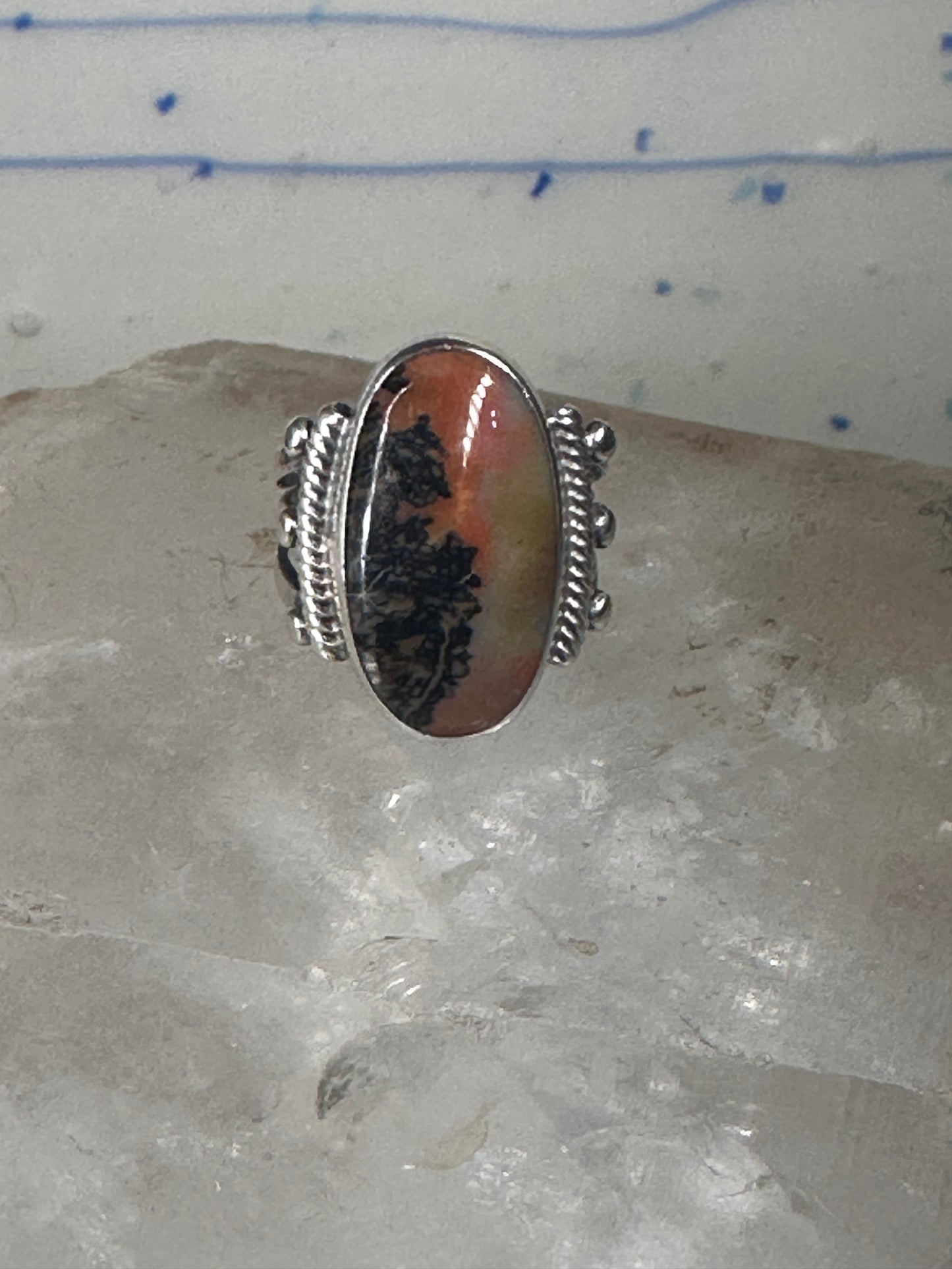 Agate ring southwest tribal sterling silver size 5 women