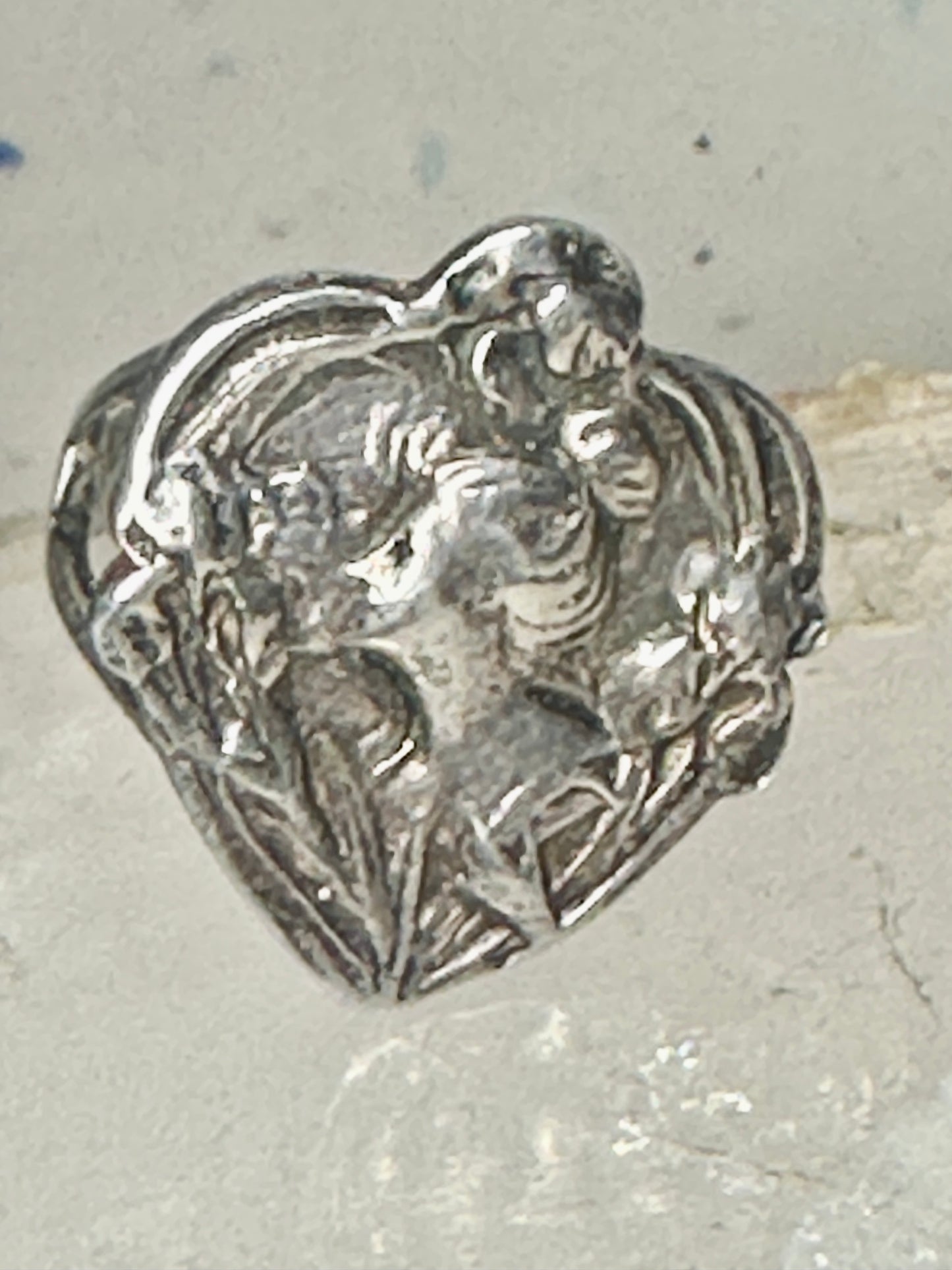Lady face ring Floral Art Deco figurative size 7 sterling silver women