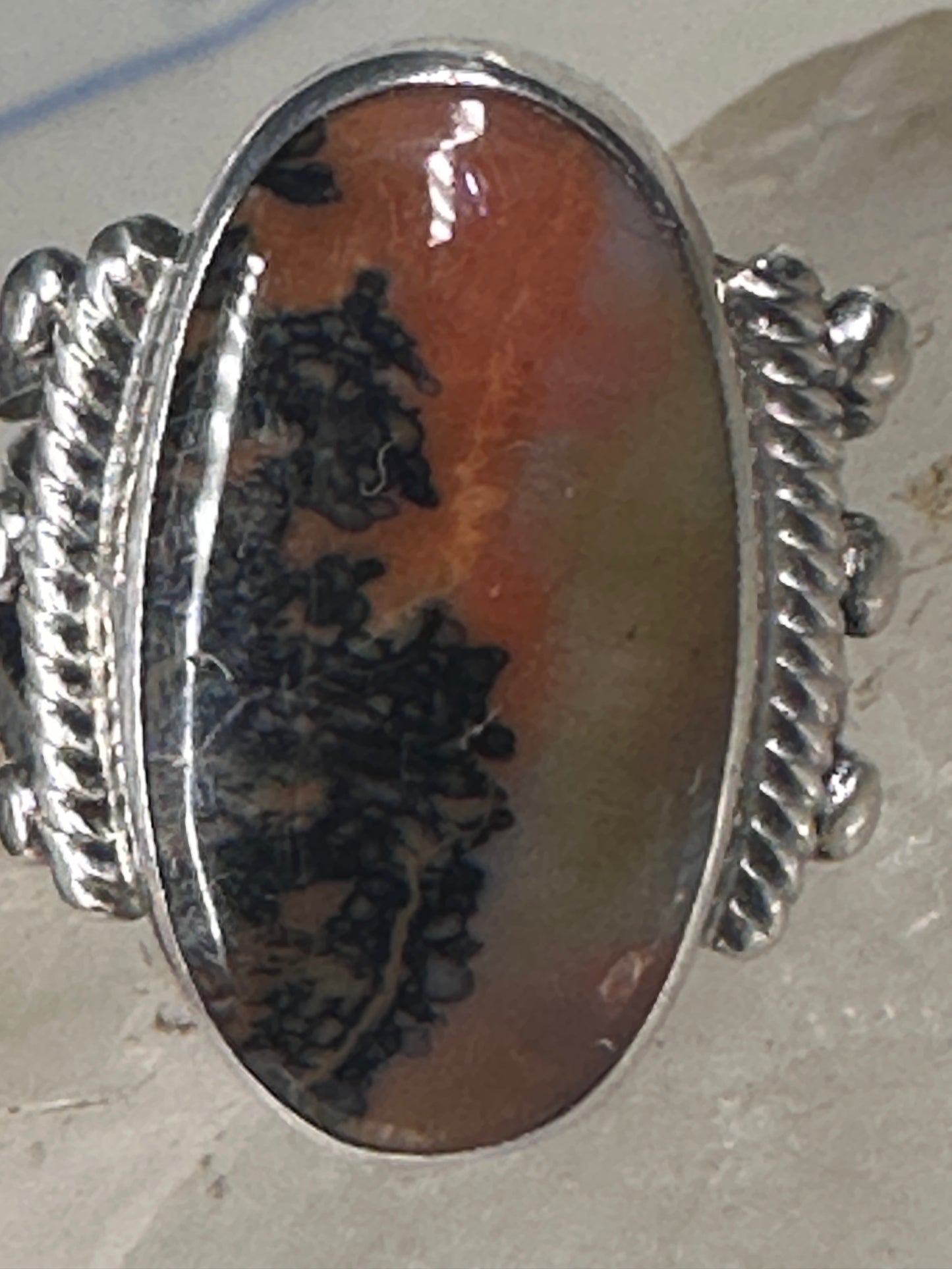 Agate ring southwest tribal sterling silver size 5 women