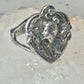 Lady face ring Floral Art Deco figurative size 7 sterling silver women