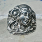 Lady Face Ring with Flower Art Deco Style Sterling Silver - Size 7