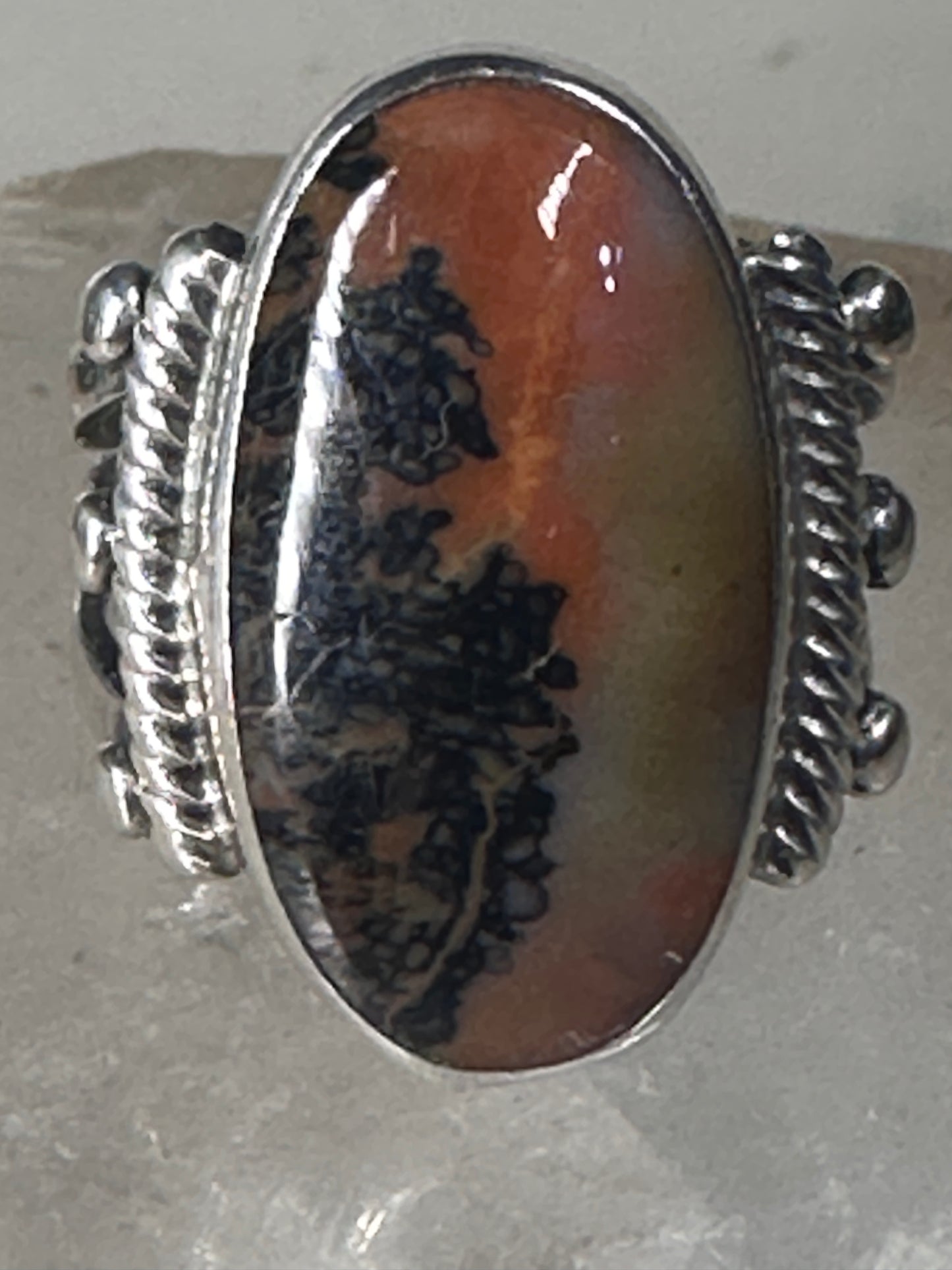 Agate ring southwest tribal sterling silver size 5 women