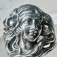 Lady Face Ring with Flower Art Deco Style Sterling Silver - Size 7