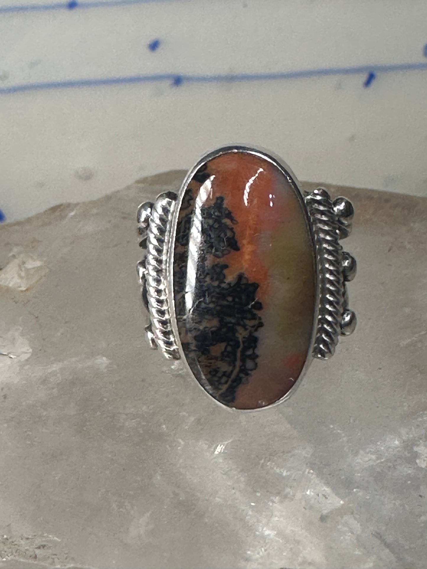 Agate ring southwest tribal sterling silver size 5 women