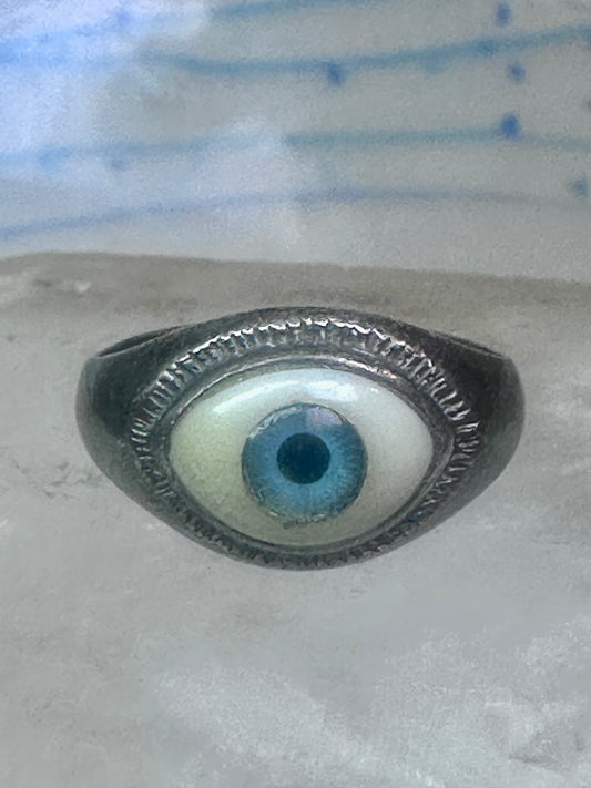 Eye ring blue eyeball band size 7 sterling silver women men